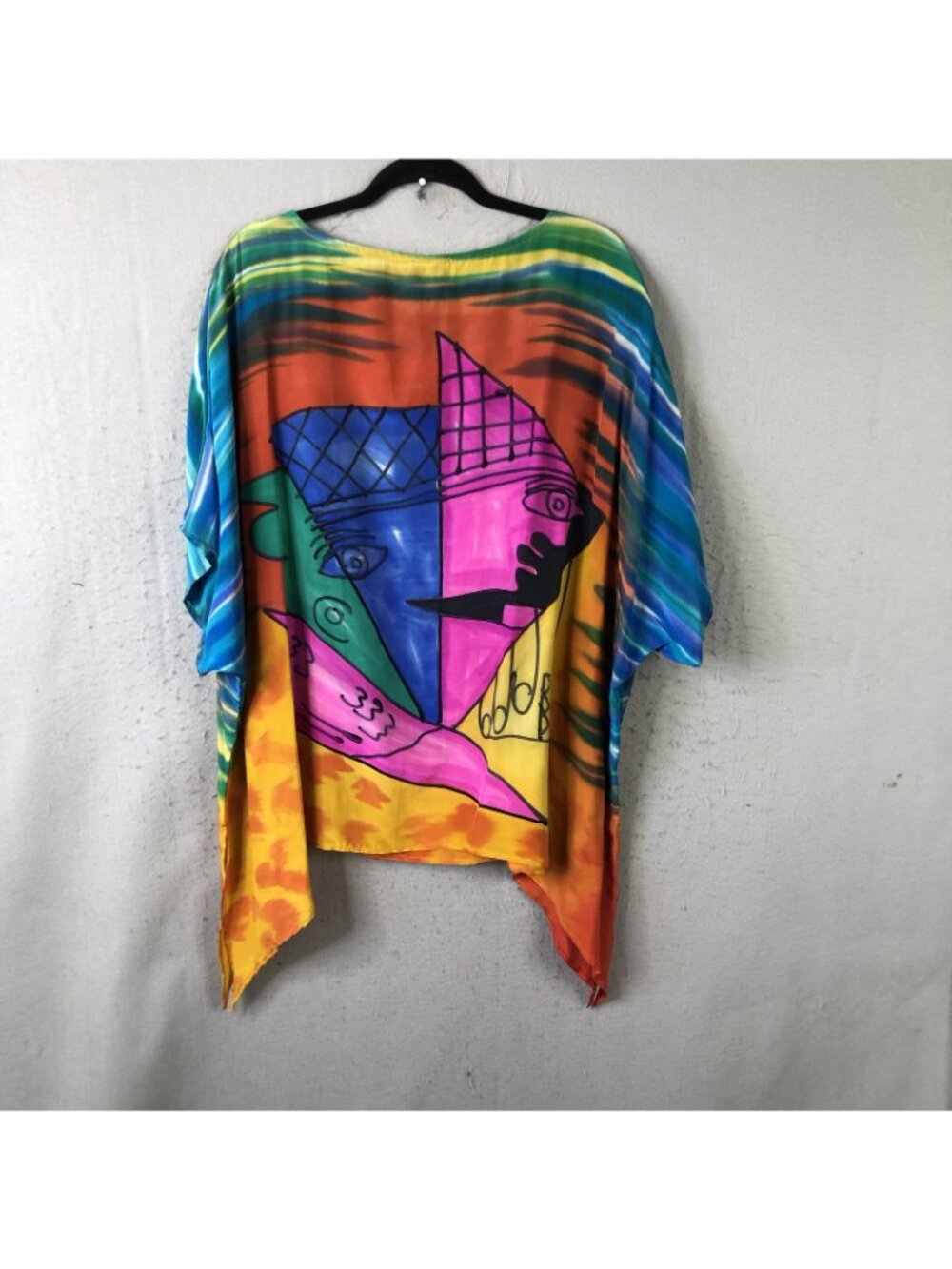 Dilemma Tunic Top Womens One Size Multicolor Abstract Silk Artsy Boho Oversized - Picture 2 of 16